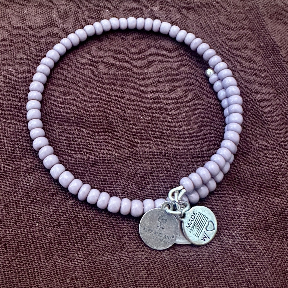 Alex and Ani Lavender Beaded Bracelet with Silver Charms